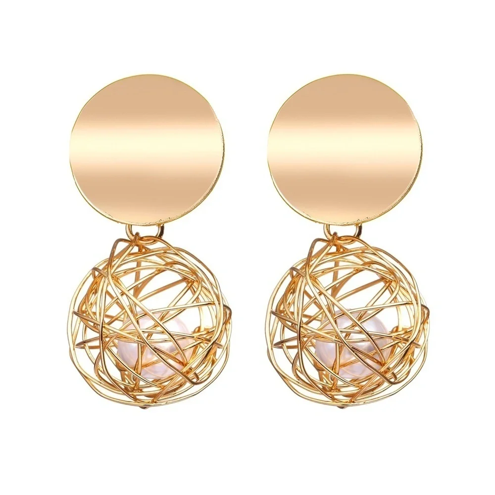 *YESENAI* Gold x Pearl Braided Ball Design Fashion Earrings